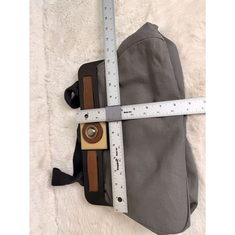 Y2K Marni Grey Canvas Bag Acrylic Frame Leather Trim Geometric Buckle Doctor Bag - Picture 8 of 9